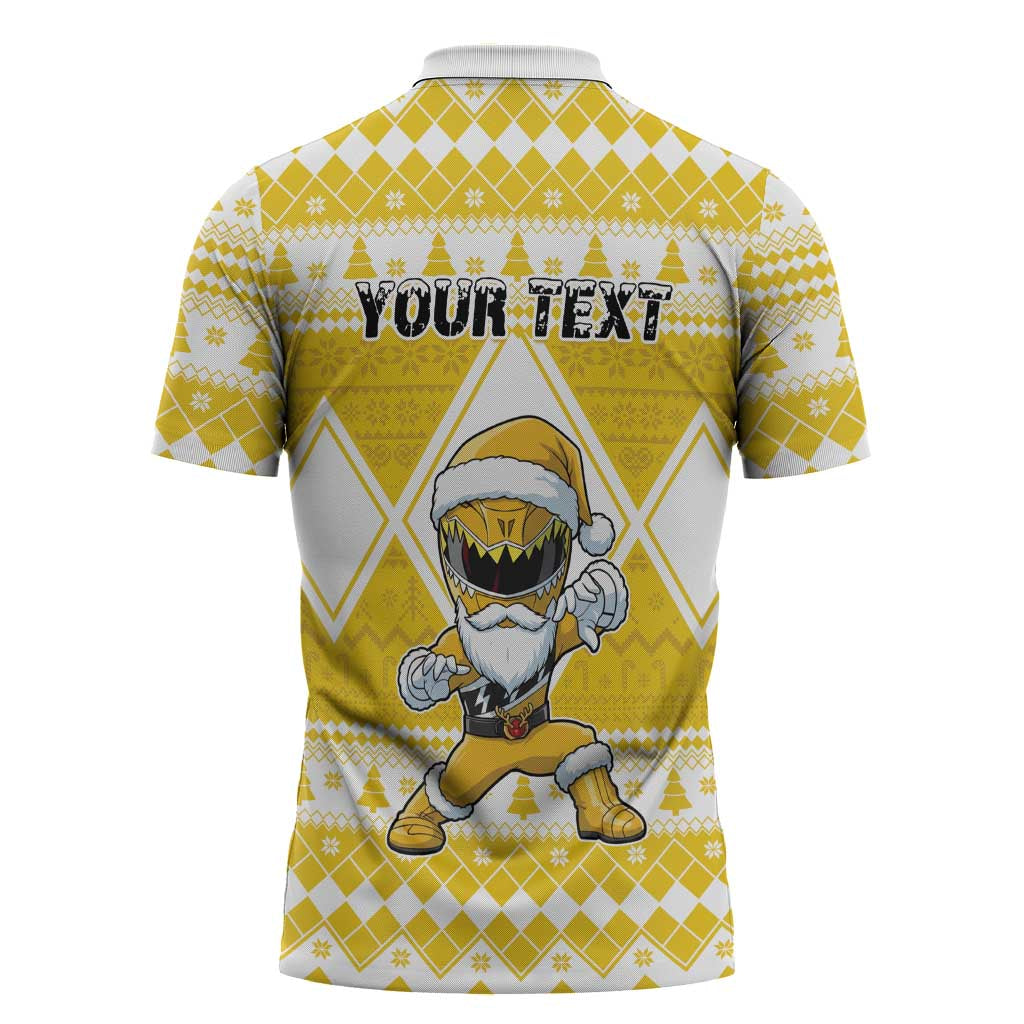 Personalized Power Yellow Ranger Santa Claus Zipper Polo Shirt Funny Christmas - Wonder Print Shop