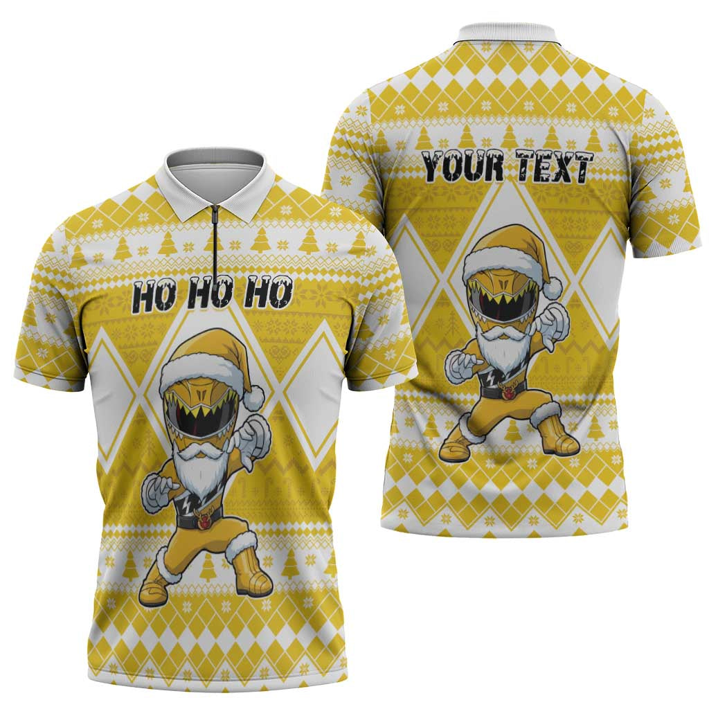 Personalized Power Yellow Ranger Santa Claus Zipper Polo Shirt Funny Christmas - Wonder Print Shop
