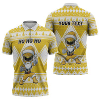 Personalized Power Yellow Ranger Santa Claus Zipper Polo Shirt Funny Christmas - Wonder Print Shop