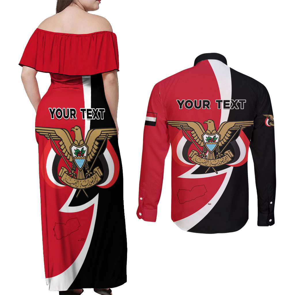 Yemen Unification Day 2024 Couples Matching Off Shoulder Maxi Dress and Long Sleeve Button Shirt May 22 Unity Day Flag Style - Wonder Print Shop