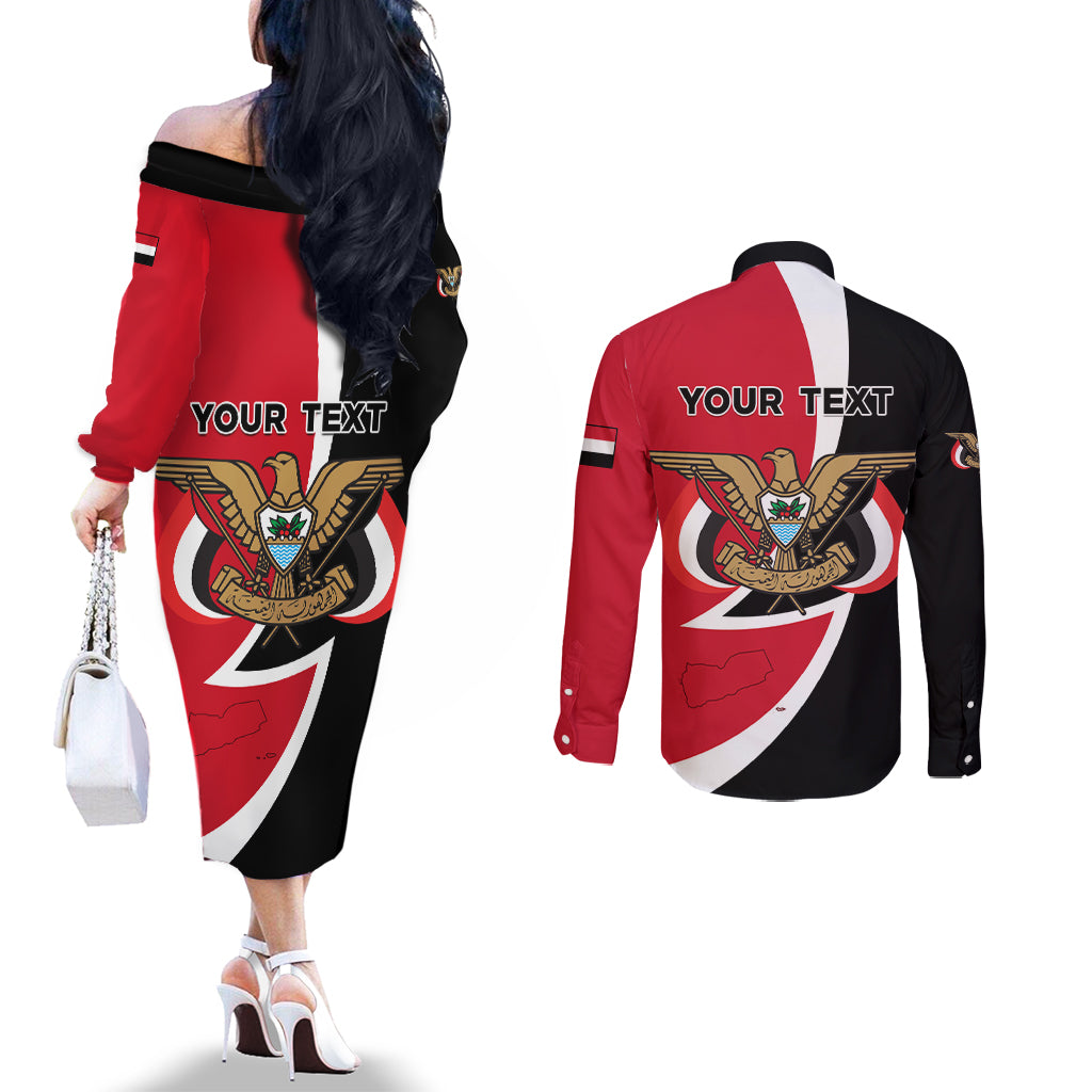 Yemen Unification Day 2024 Couples Matching Off The Shoulder Long Sleeve Dress and Long Sleeve Button Shirt May 22 Unity Day Flag Style