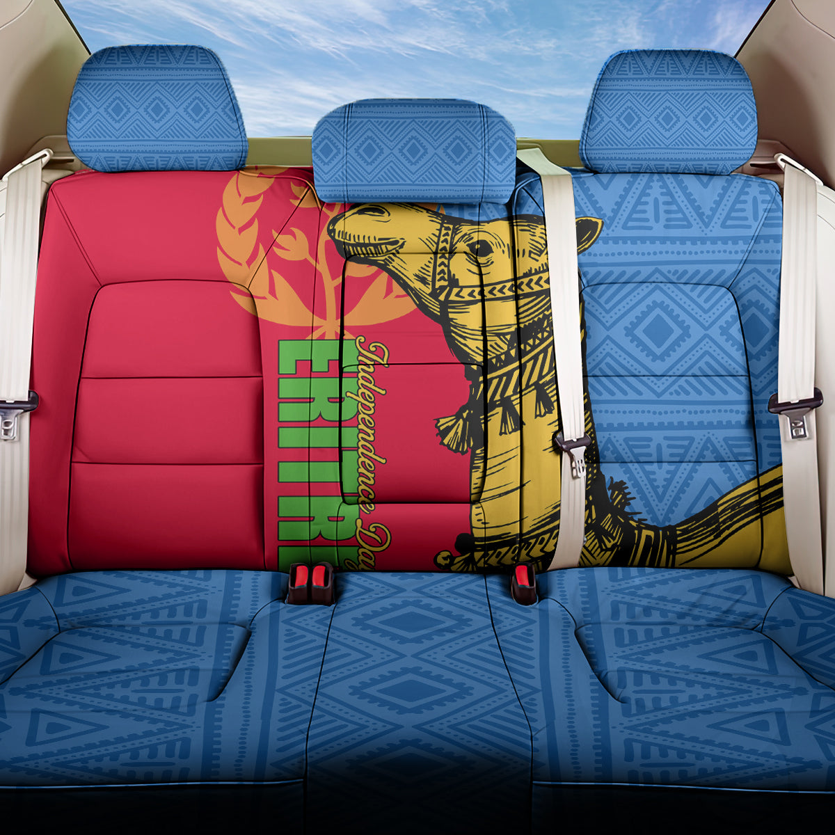 Eritrea Independence Day 2024 Back Car Seat Cover Eritrean Camel African Pattern - Wonder Print Shop