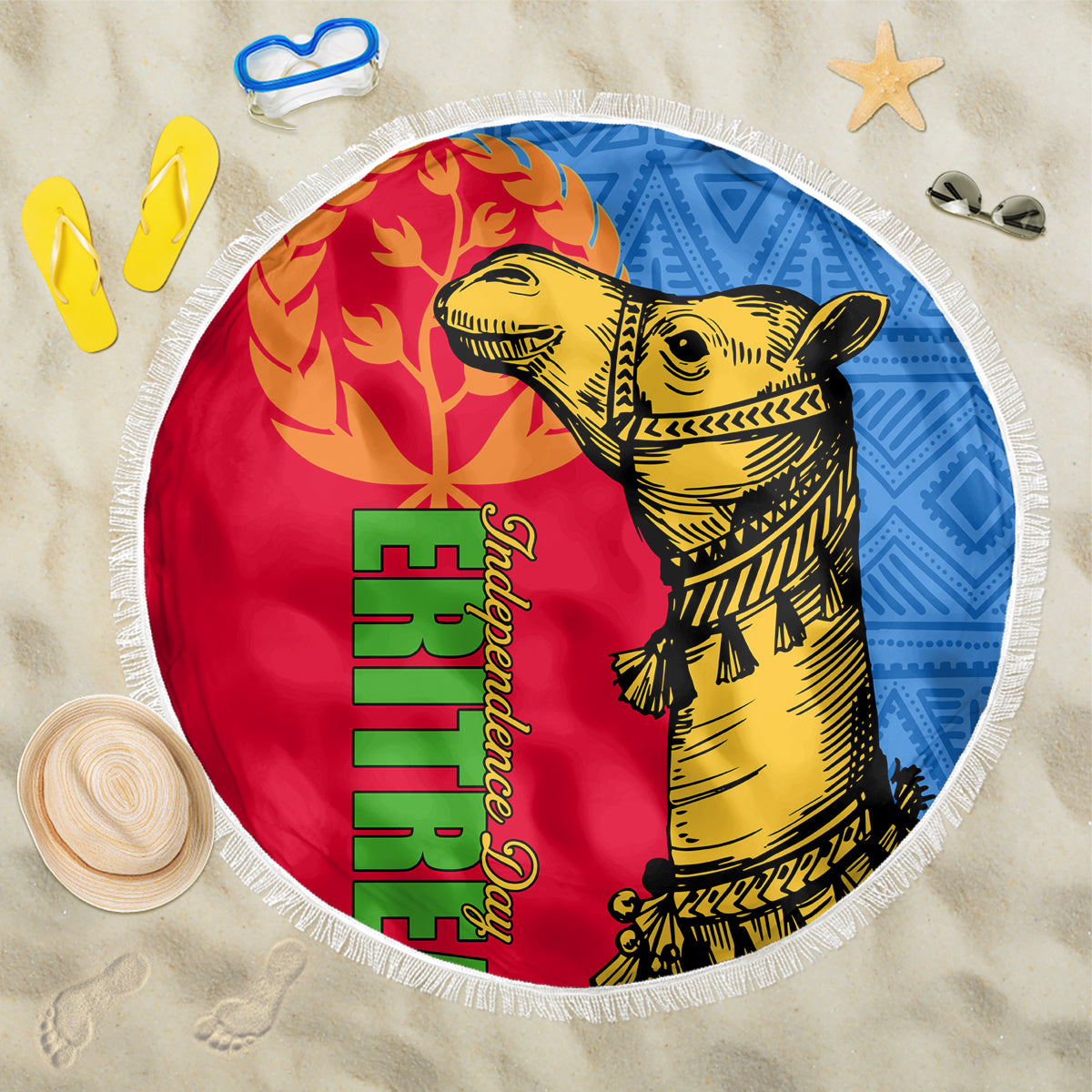 Eritrea Independence Day 2024 Beach Blanket Eritrean Camel African Pattern - Wonder Print Shop