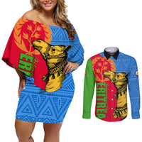 Eritrea Independence Day 2024 Couples Matching Off Shoulder Short Dress and Long Sleeve Button Shirt Eritrean Camel African Pattern - Wonder Print Shop