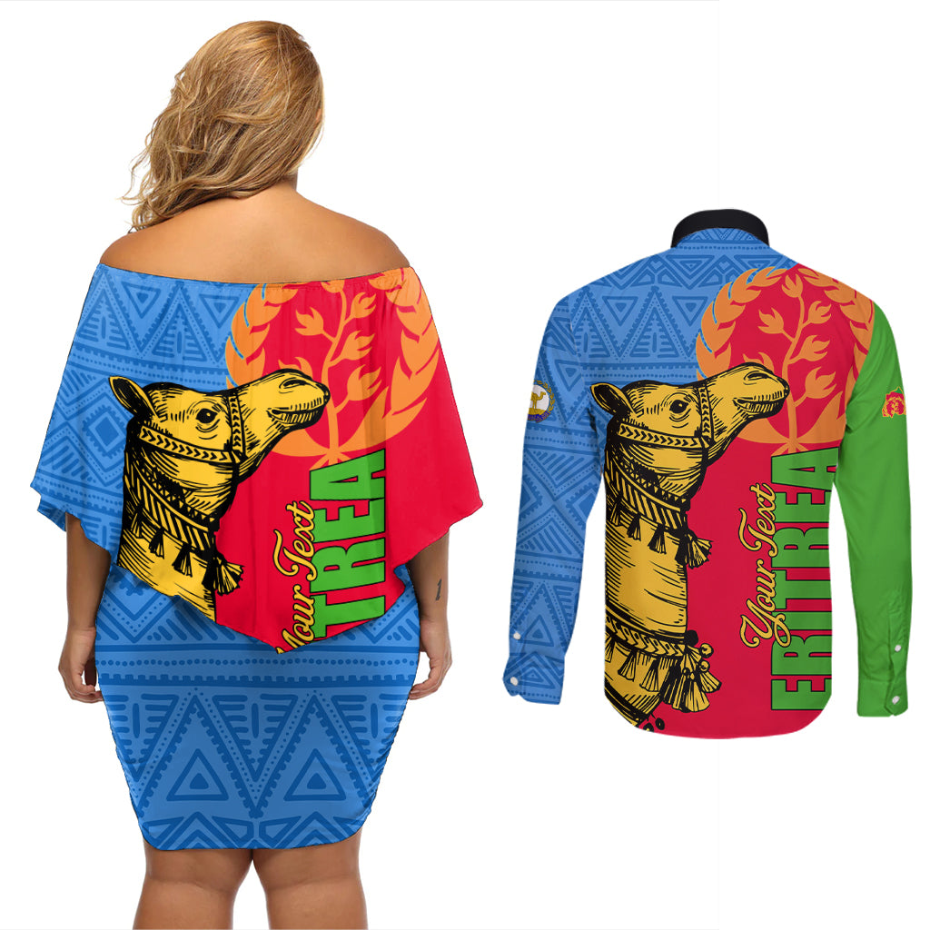 Eritrea Independence Day 2024 Couples Matching Off Shoulder Short Dress and Long Sleeve Button Shirt Eritrean Camel African Pattern - Wonder Print Shop