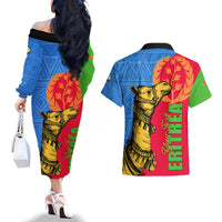 Eritrea Independence Day 2024 Couples Matching Off The Shoulder Long Sleeve Dress and Hawaiian Shirt Eritrean Camel African Pattern - Wonder Print Shop