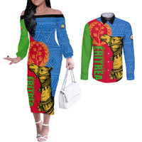 Eritrea Independence Day 2024 Couples Matching Off The Shoulder Long Sleeve Dress and Long Sleeve Button Shirt Eritrean Camel African Pattern