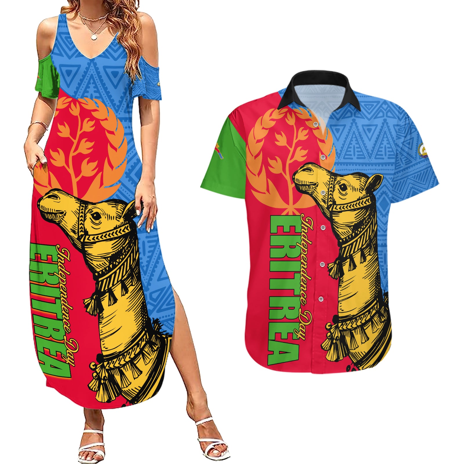 Eritrea Independence Day 2024 Couples Matching Summer Maxi Dress and Hawaiian Shirt Eritrean Camel African Pattern - Wonder Print Shop