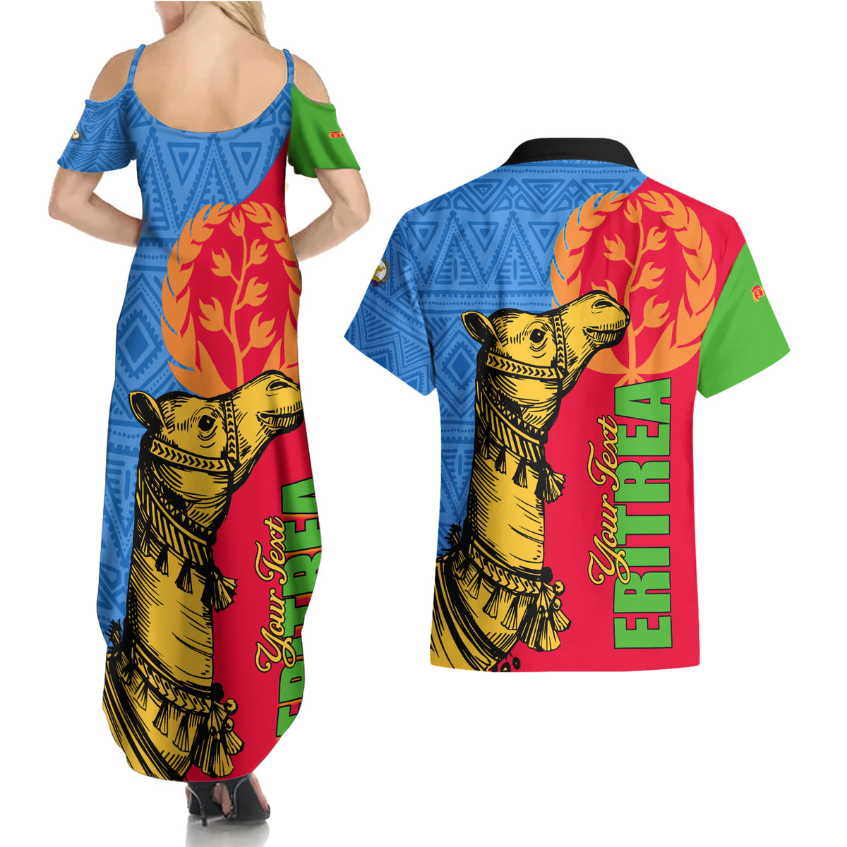 Eritrea Independence Day 2024 Couples Matching Summer Maxi Dress and Hawaiian Shirt Eritrean Camel African Pattern - Wonder Print Shop