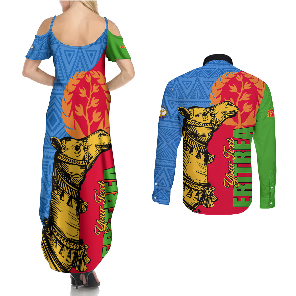 Eritrea Independence Day 2024 Couples Matching Summer Maxi Dress and Long Sleeve Button Shirt Eritrean Camel African Pattern - Wonder Print Shop