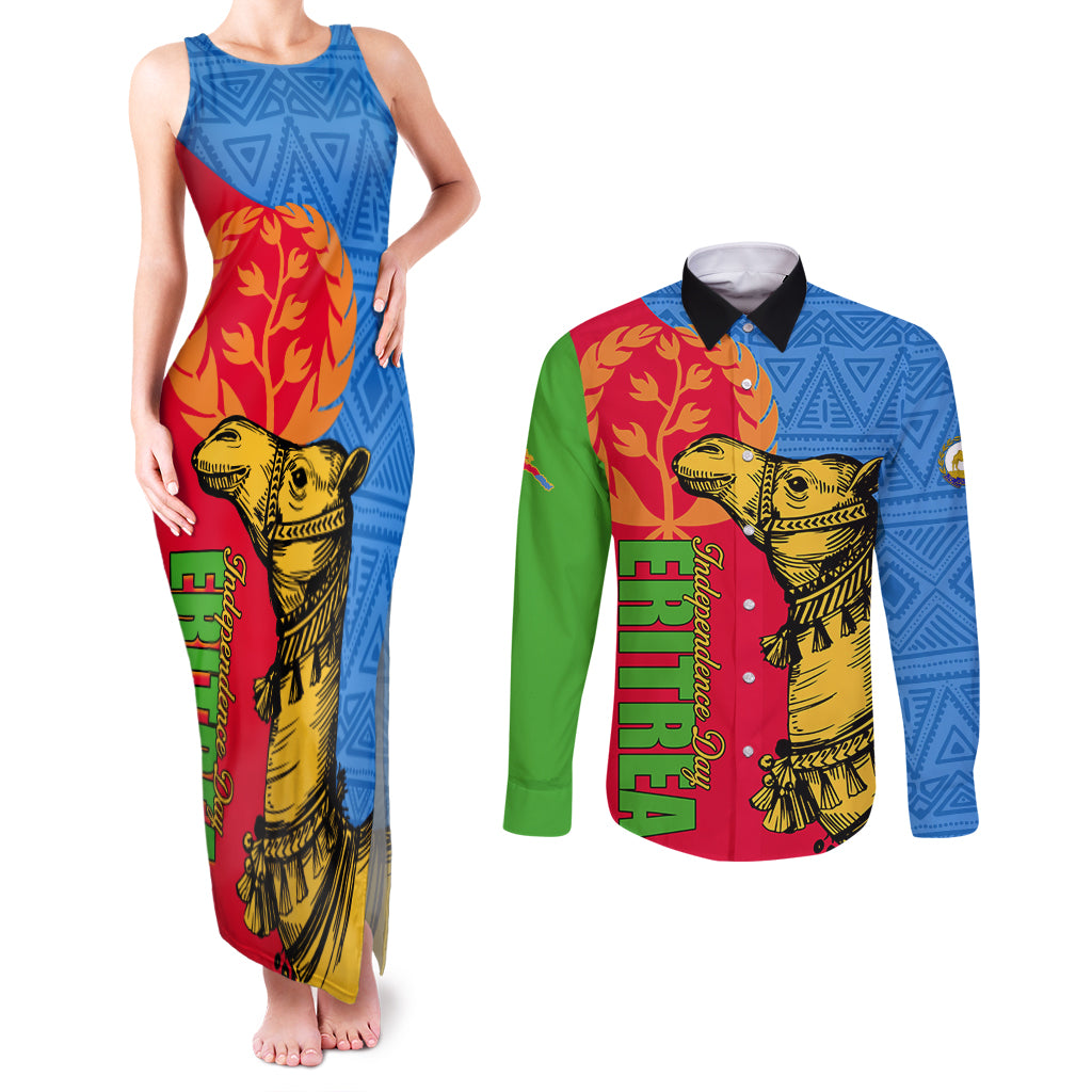 Eritrea Independence Day 2024 Couples Matching Tank Maxi Dress and Long Sleeve Button Shirt Eritrean Camel African Pattern - Wonder Print Shop