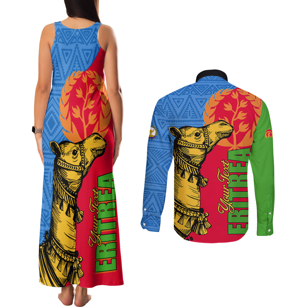 Eritrea Independence Day 2024 Couples Matching Tank Maxi Dress and Long Sleeve Button Shirt Eritrean Camel African Pattern - Wonder Print Shop