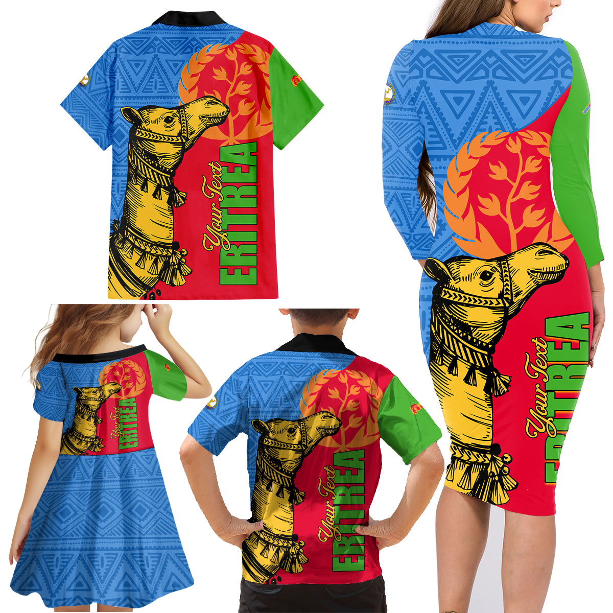 Eritrea Independence Day 2024 Family Matching Long Sleeve Bodycon Dress and Hawaiian Shirt Eritrean Camel African Pattern - Wonder Print Shop