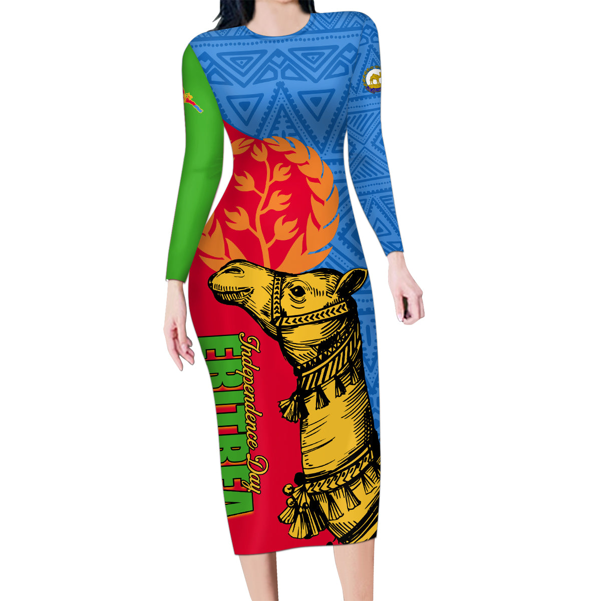 Eritrea Independence Day 2024 Family Matching Long Sleeve Bodycon Dress and Hawaiian Shirt Eritrean Camel African Pattern - Wonder Print Shop