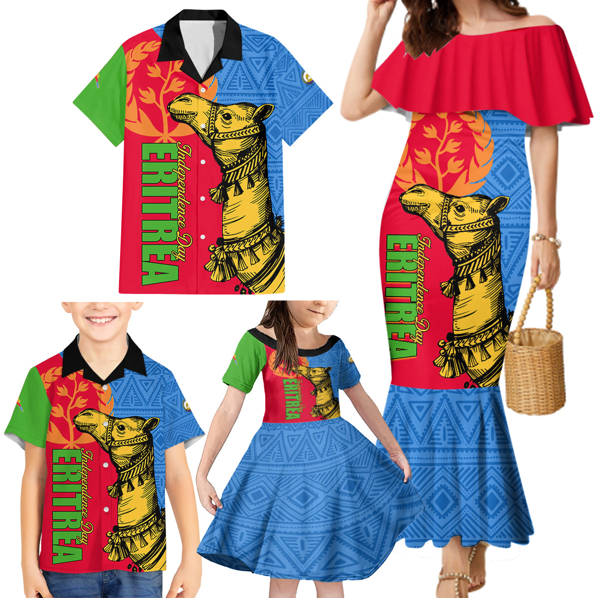 Eritrea Independence Day 2024 Family Matching Mermaid Dress and Hawaiian Shirt Eritrean Camel African Pattern - Wonder Print Shop