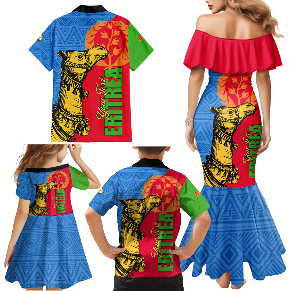 Eritrea Independence Day 2024 Family Matching Mermaid Dress and Hawaiian Shirt Eritrean Camel African Pattern - Wonder Print Shop