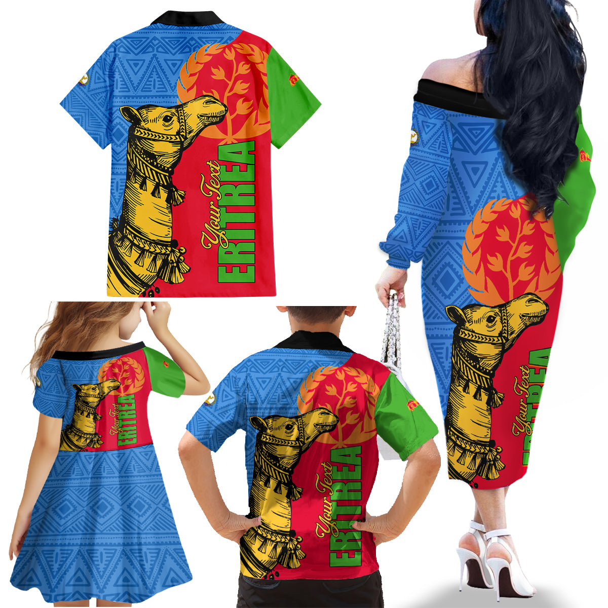 Eritrea Independence Day 2024 Family Matching Off Shoulder Long Sleeve Dress and Hawaiian Shirt Eritrean Camel African Pattern - Wonder Print Shop