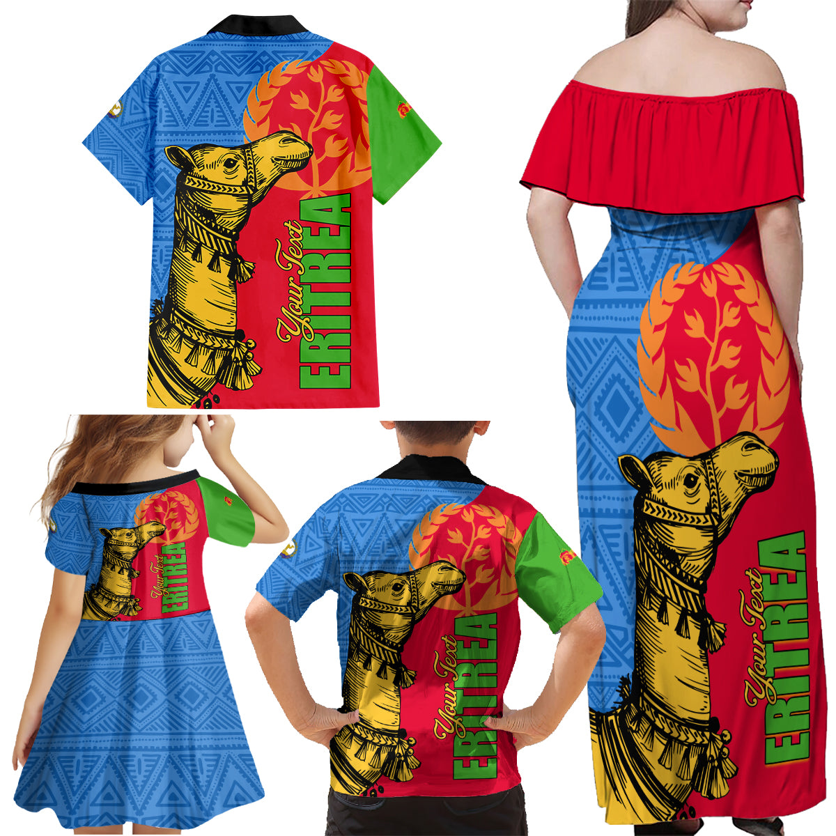 Eritrea Independence Day 2024 Family Matching Off Shoulder Maxi Dress and Hawaiian Shirt Eritrean Camel African Pattern - Wonder Print Shop
