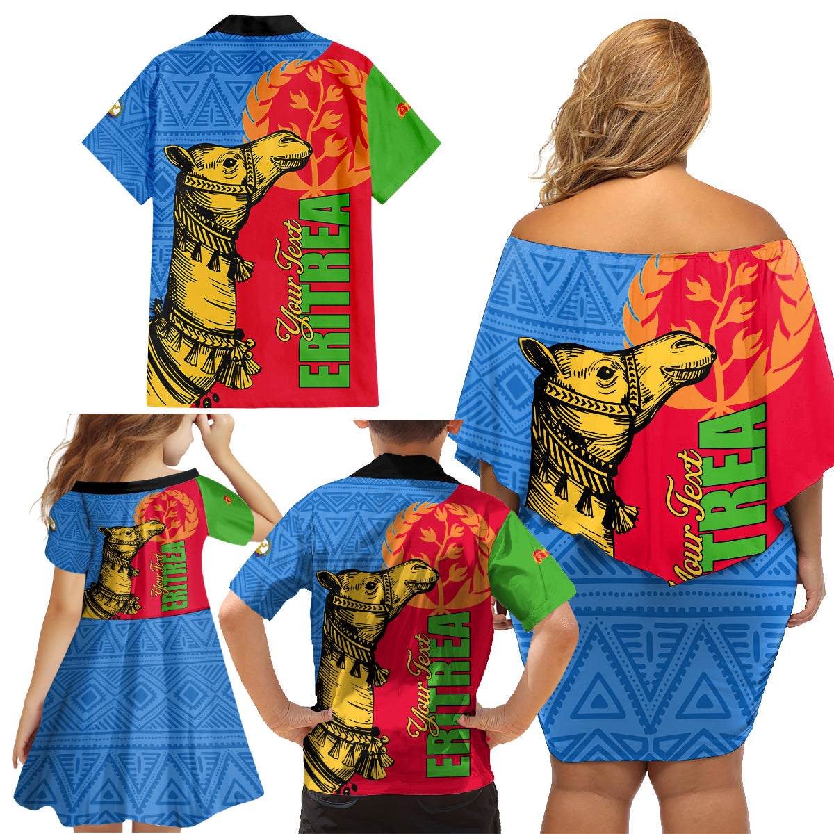 Eritrea Independence Day 2024 Family Matching Off Shoulder Short Dress and Hawaiian Shirt Eritrean Camel African Pattern - Wonder Print Shop
