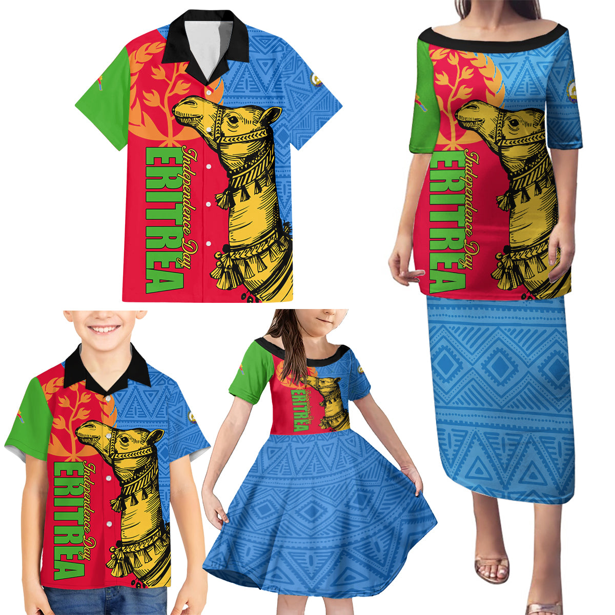 Eritrea Independence Day 2024 Family Matching Puletasi and Hawaiian Shirt Eritrean Camel African Pattern - Wonder Print Shop