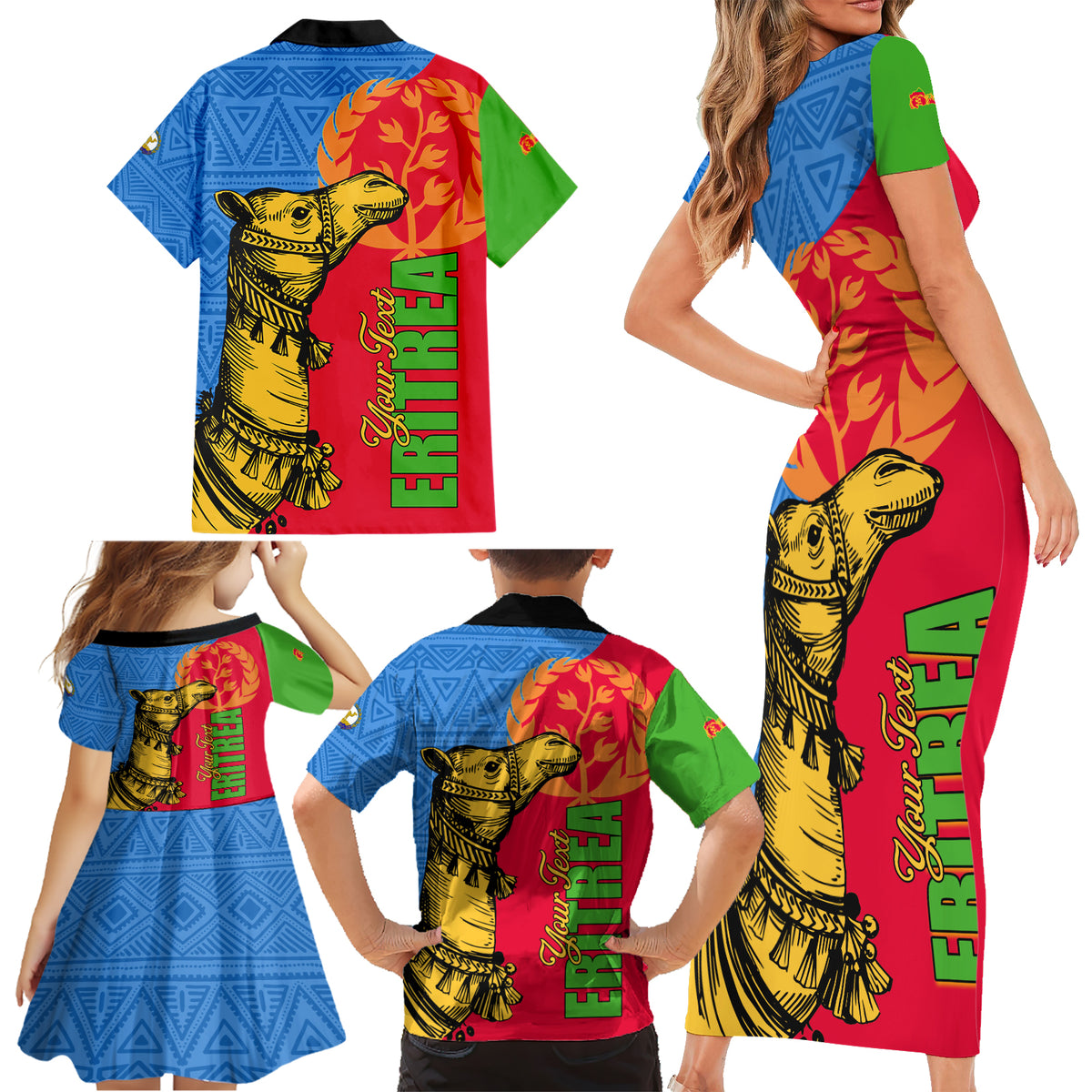 Eritrea Independence Day 2024 Family Matching Short Sleeve Bodycon Dress and Hawaiian Shirt Eritrean Camel African Pattern - Wonder Print Shop