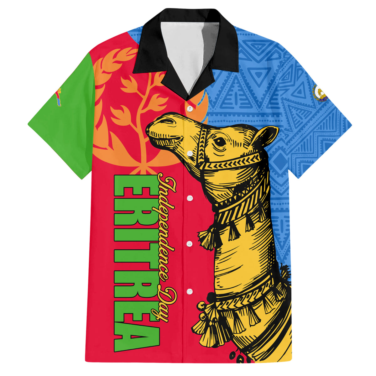 Eritrea Independence Day 2024 Family Matching Short Sleeve Bodycon Dress and Hawaiian Shirt Eritrean Camel African Pattern - Wonder Print Shop