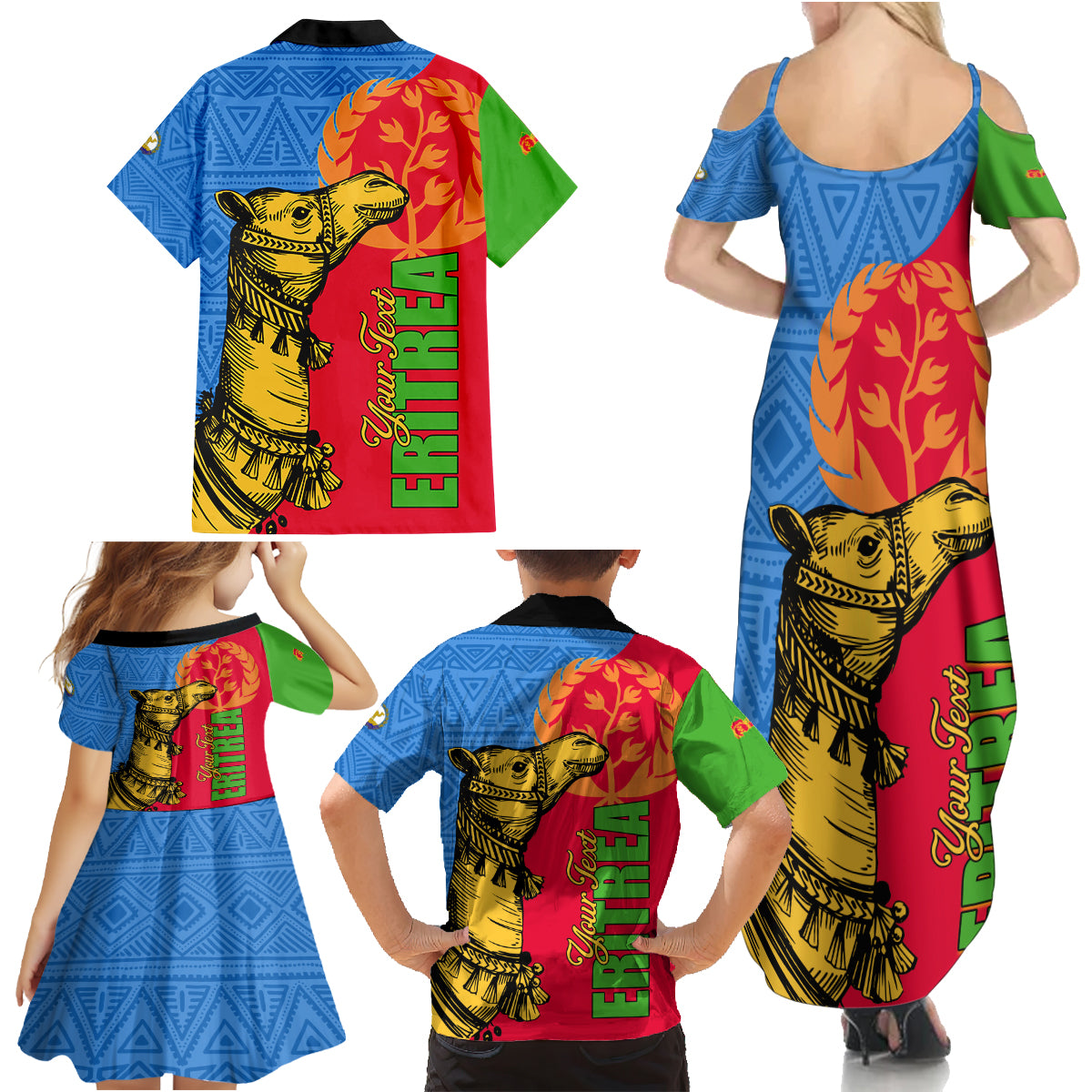 Eritrea Independence Day 2024 Family Matching Summer Maxi Dress and Hawaiian Shirt Eritrean Camel African Pattern - Wonder Print Shop