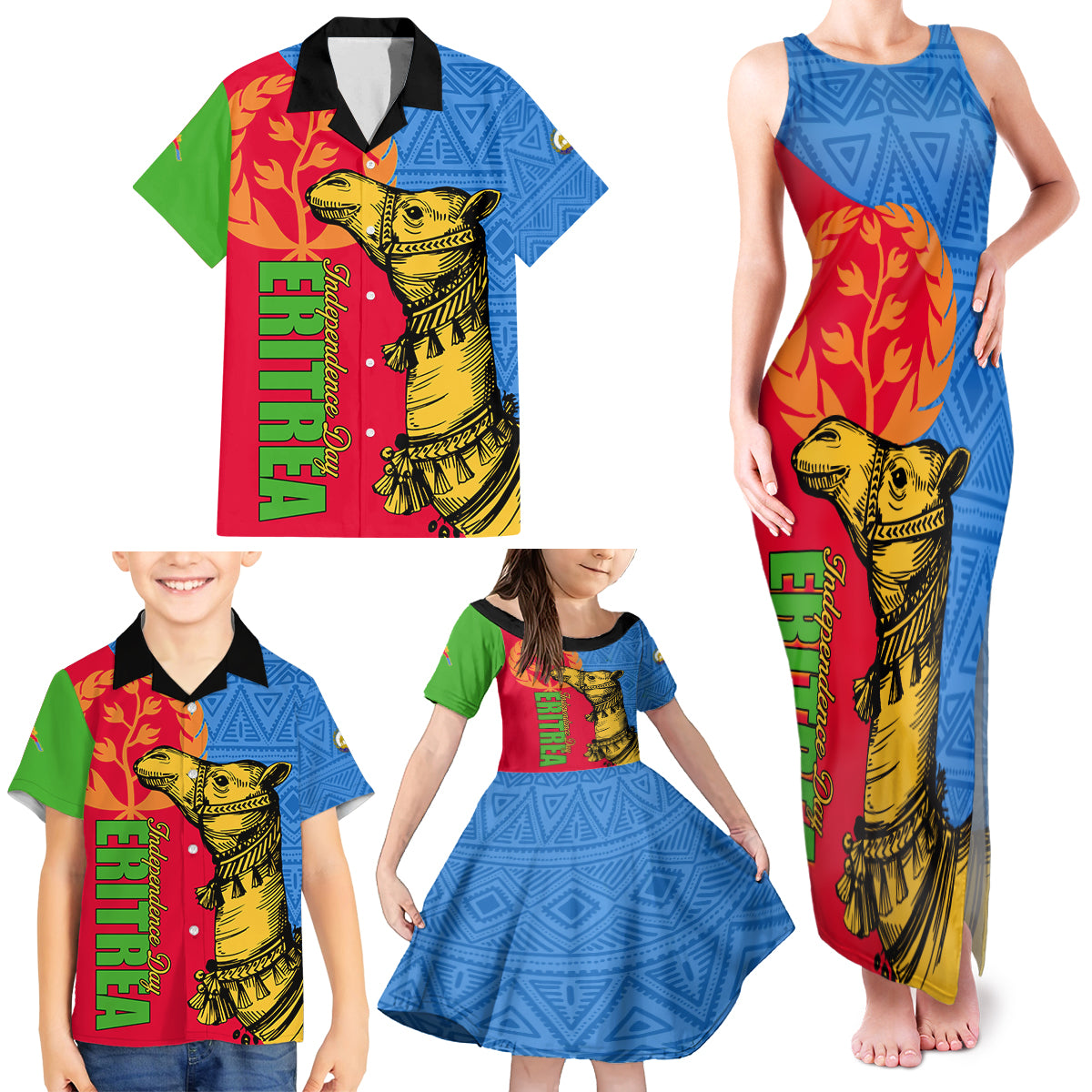 Eritrea Independence Day 2024 Family Matching Tank Maxi Dress and Hawaiian Shirt Eritrean Camel African Pattern - Wonder Print Shop