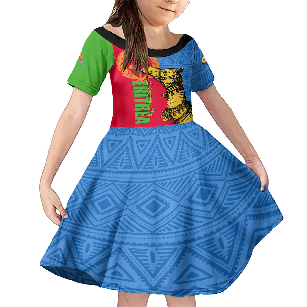 Eritrea Independence Day 2024 Kid Short Sleeve Dress Eritrean Camel African Pattern - Wonder Print Shop