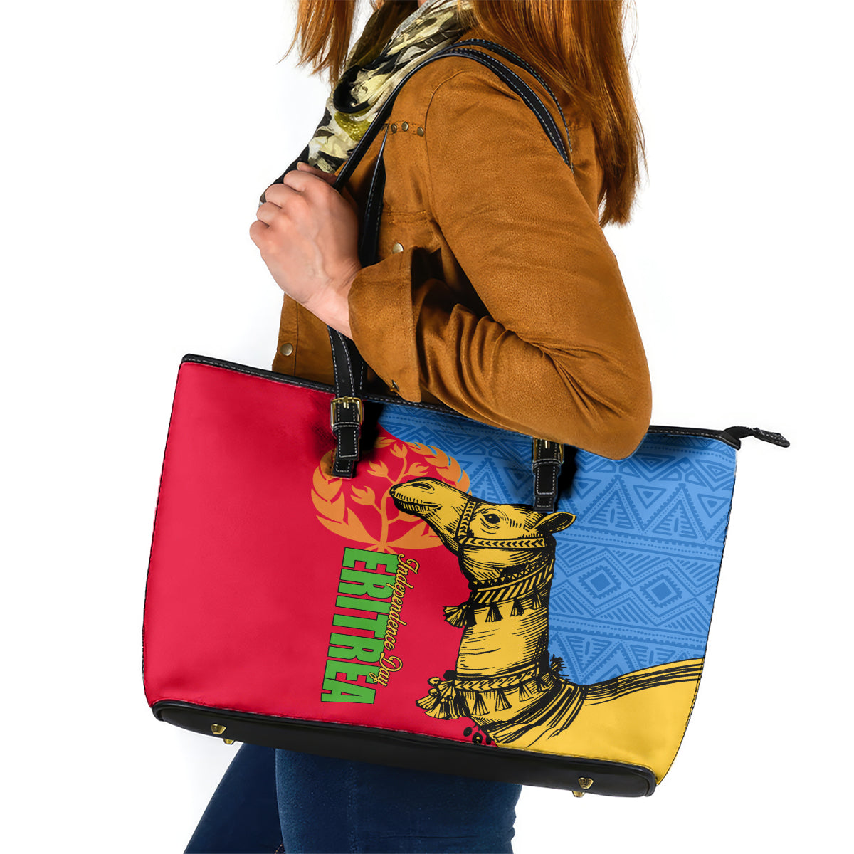 Eritrea Independence Day 2024 Leather Tote Bag Eritrean Camel African Pattern