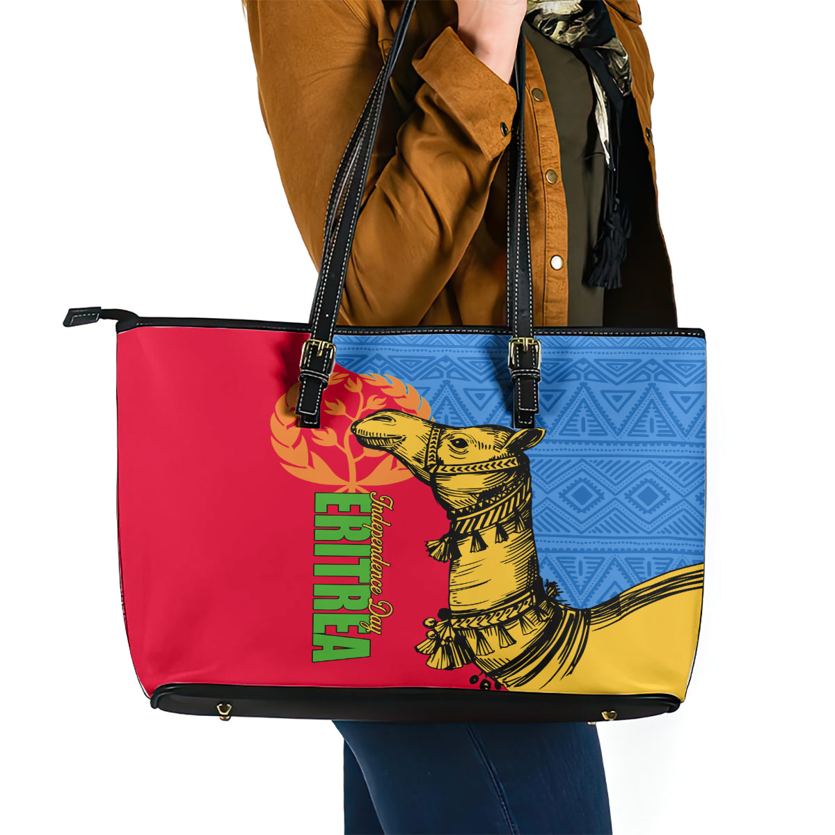 Eritrea Independence Day 2024 Leather Tote Bag Eritrean Camel African Pattern - Wonder Print Shop