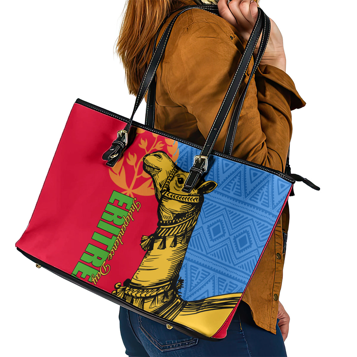 Eritrea Independence Day 2024 Leather Tote Bag Eritrean Camel African Pattern - Wonder Print Shop