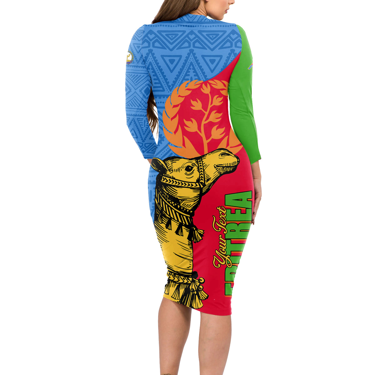 Eritrea Independence Day 2024 Long Sleeve Bodycon Dress Eritrean Camel African Pattern - Wonder Print Shop