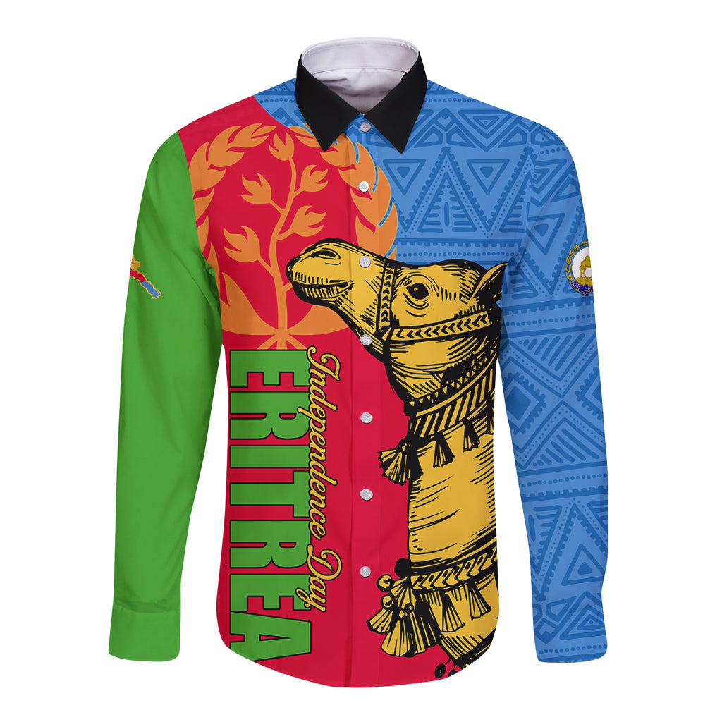 Eritrea Independence Day 2024 Long Sleeve Button Shirt Eritrean Camel African Pattern - Wonder Print Shop