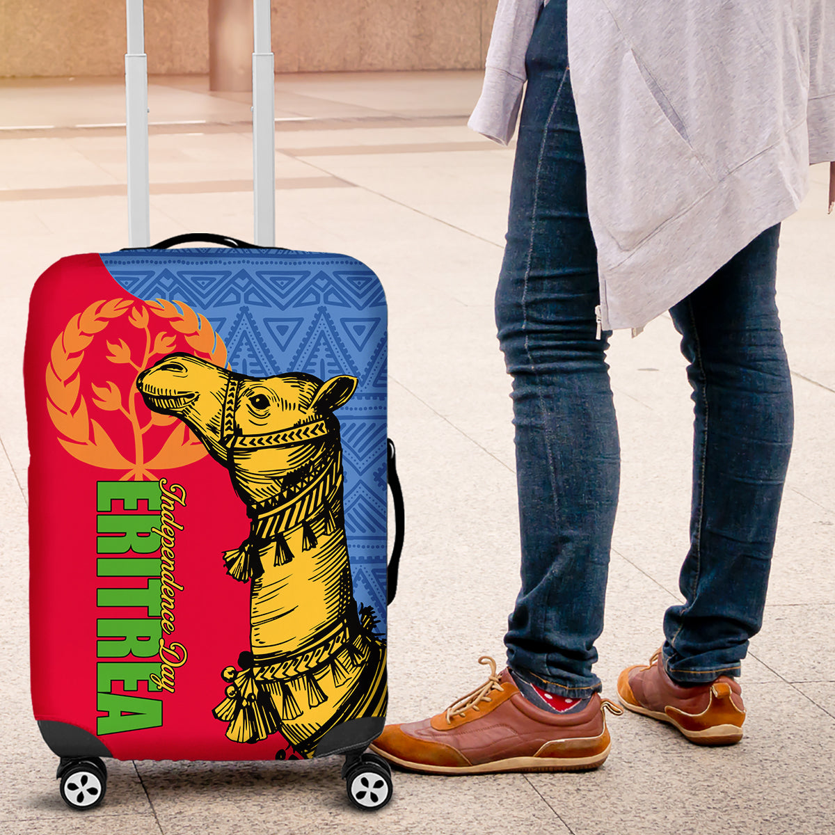 Eritrea Independence Day 2024 Luggage Cover Eritrean Camel African Pattern - Wonder Print Shop