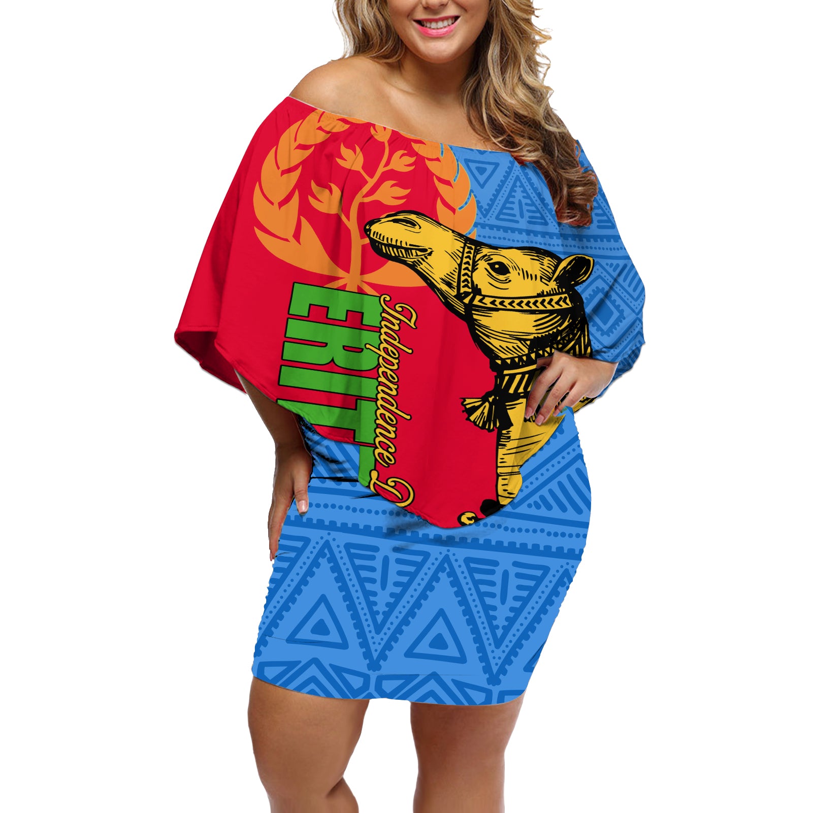 Eritrea Independence Day 2024 Off Shoulder Short Dress Eritrean Camel African Pattern