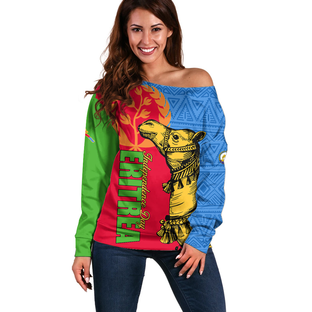 Eritrea Independence Day 2024 Off Shoulder Sweater Eritrean Camel African Pattern - Wonder Print Shop