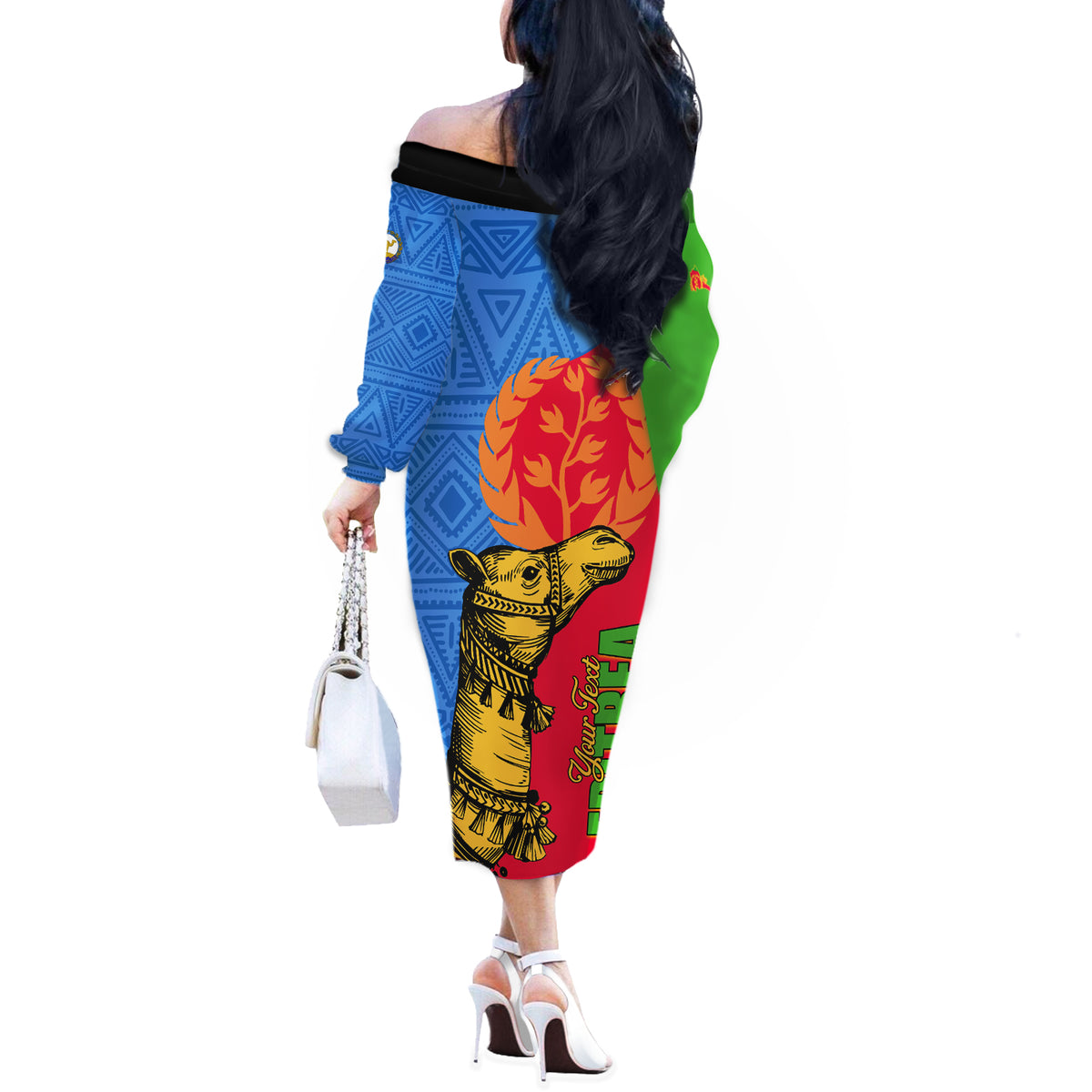 Eritrea Independence Day 2024 Off The Shoulder Long Sleeve Dress Eritrean Camel African Pattern - Wonder Print Shop