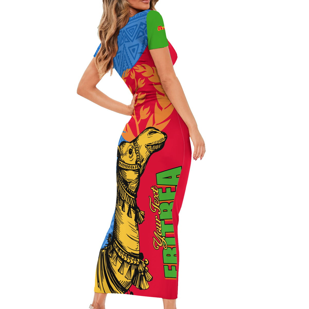 Eritrea Independence Day 2024 Short Sleeve Bodycon Dress Eritrean Camel African Pattern - Wonder Print Shop