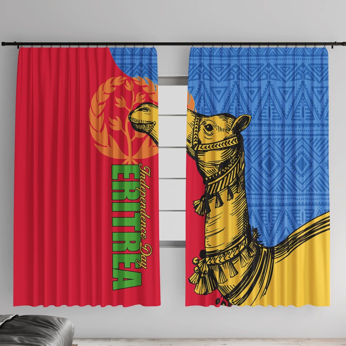 Eritrea Independence Day 2024 Window Curtain Eritrean Camel African Pattern - Wonder Print Shop