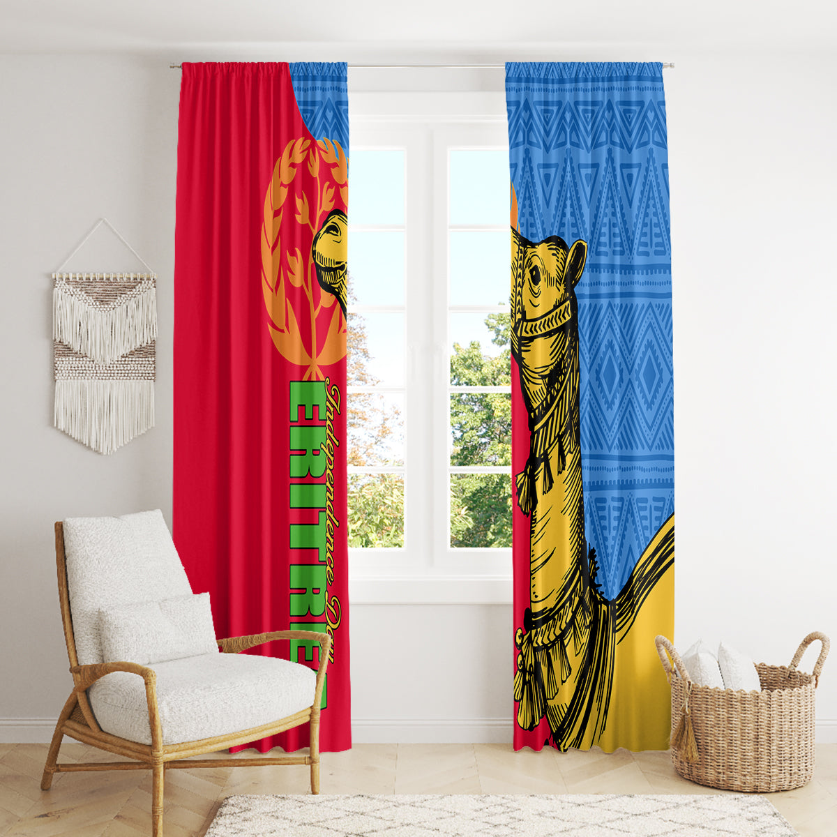 Eritrea Independence Day 2024 Window Curtain Eritrean Camel African Pattern - Wonder Print Shop
