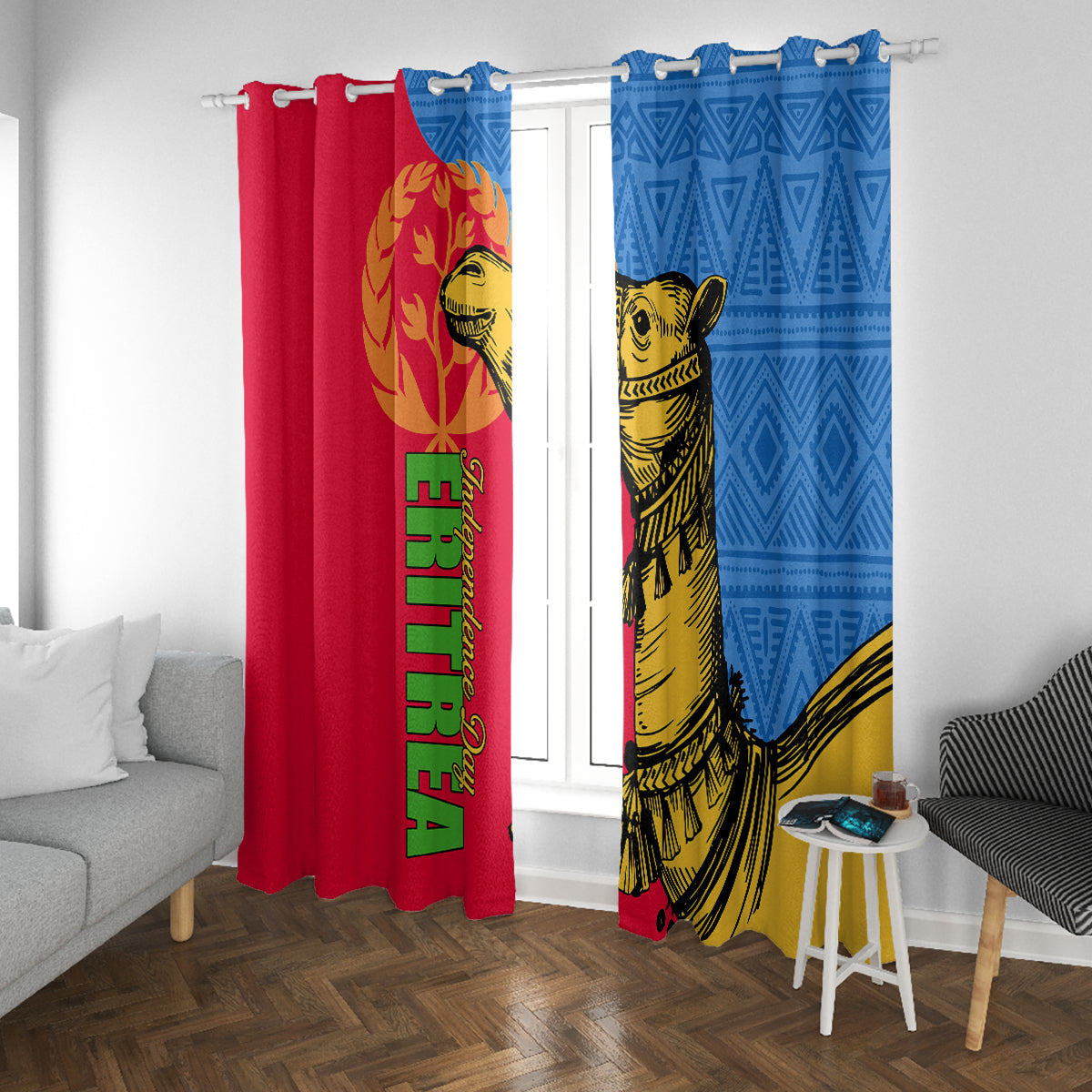Eritrea Independence Day 2024 Window Curtain Eritrean Camel African Pattern - Wonder Print Shop