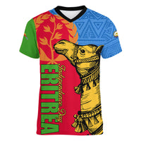 Eritrea Independence Day 2024 Women V Neck T Shirt Eritrean Camel African Pattern - Wonder Print Shop