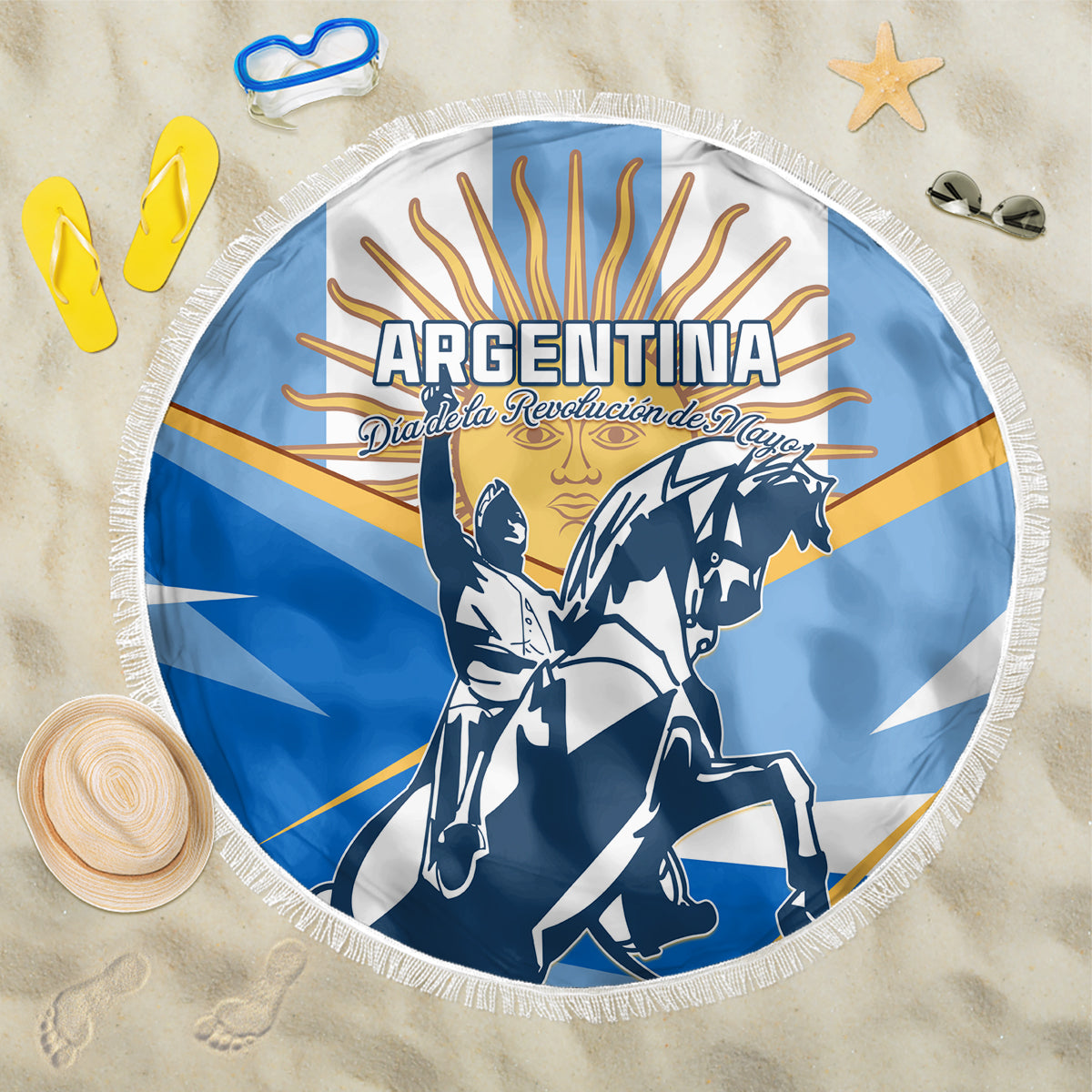 Argentina Revolution Day Beach Blanket Sol de Mayo Warrior