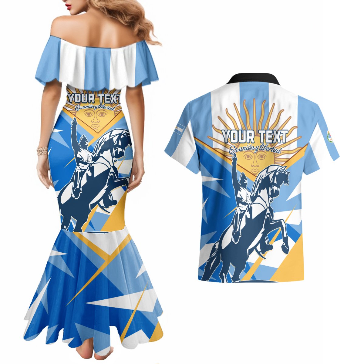 Argentina Revolution Day Couples Matching Mermaid Dress and Hawaiian Shirt Sol de Mayo Warrior - Wonder Print Shop