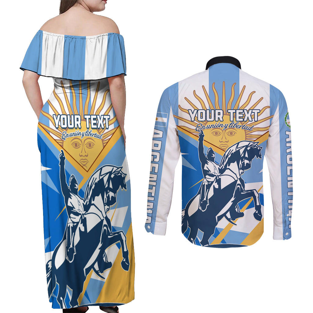 Argentina Revolution Day Couples Matching Off Shoulder Maxi Dress and Long Sleeve Button Shirt Sol de Mayo Warrior - Wonder Print Shop