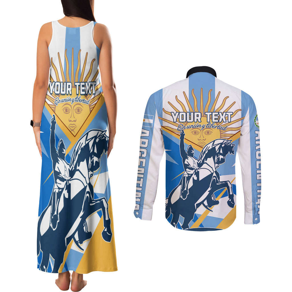 Argentina Revolution Day Couples Matching Tank Maxi Dress and Long Sleeve Button Shirt Sol de Mayo Warrior - Wonder Print Shop