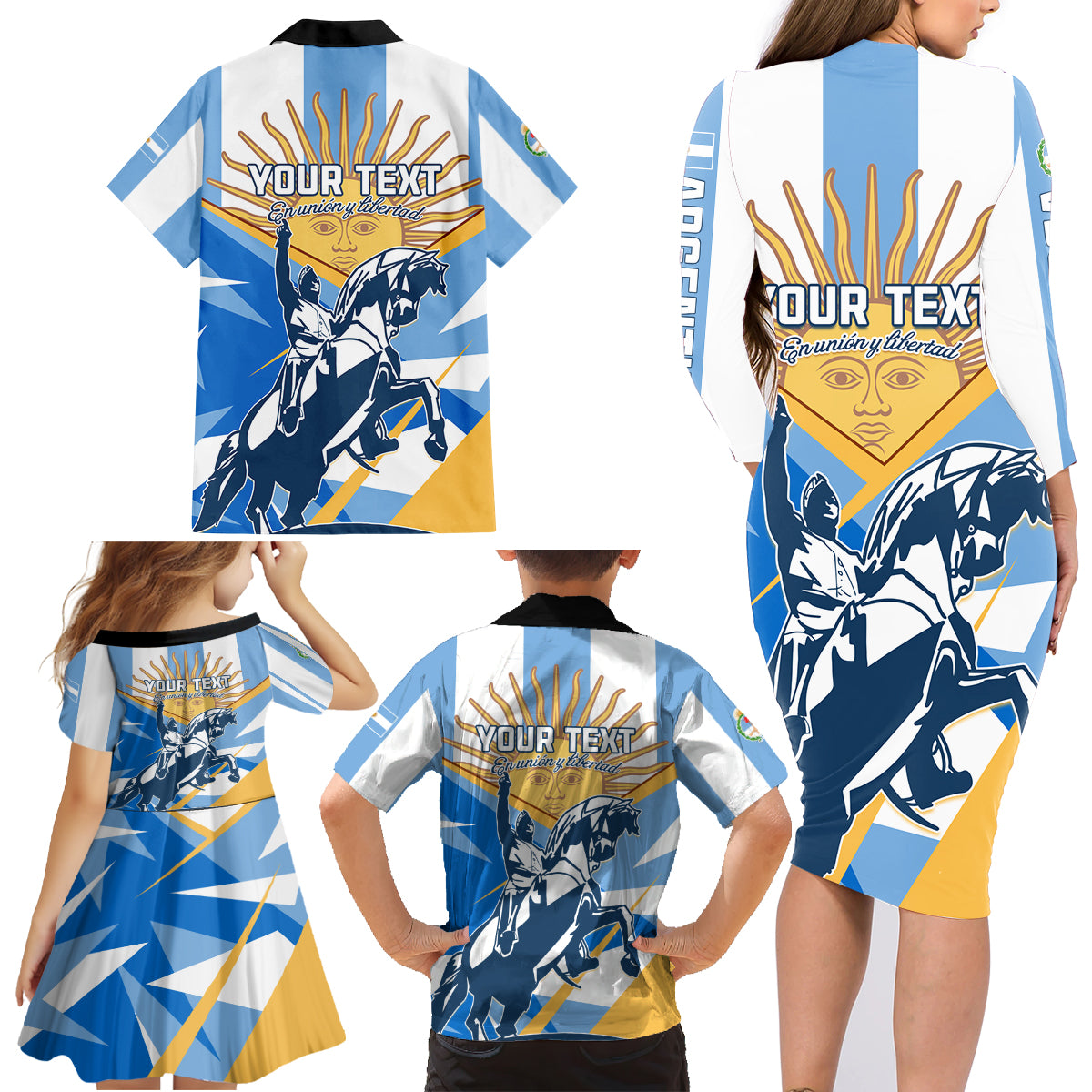 Argentina Revolution Day Family Matching Long Sleeve Bodycon Dress and Hawaiian Shirt Sol de Mayo Warrior - Wonder Print Shop