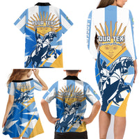 Argentina Revolution Day Family Matching Long Sleeve Bodycon Dress and Hawaiian Shirt Sol de Mayo Warrior - Wonder Print Shop