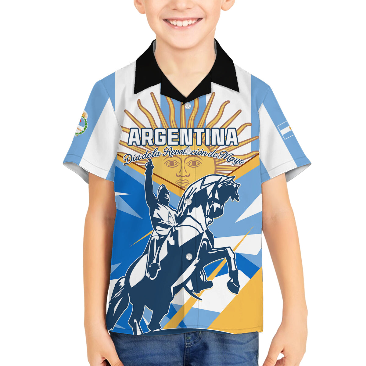 Argentina Revolution Day Family Matching Long Sleeve Bodycon Dress and Hawaiian Shirt Sol de Mayo Warrior - Wonder Print Shop
